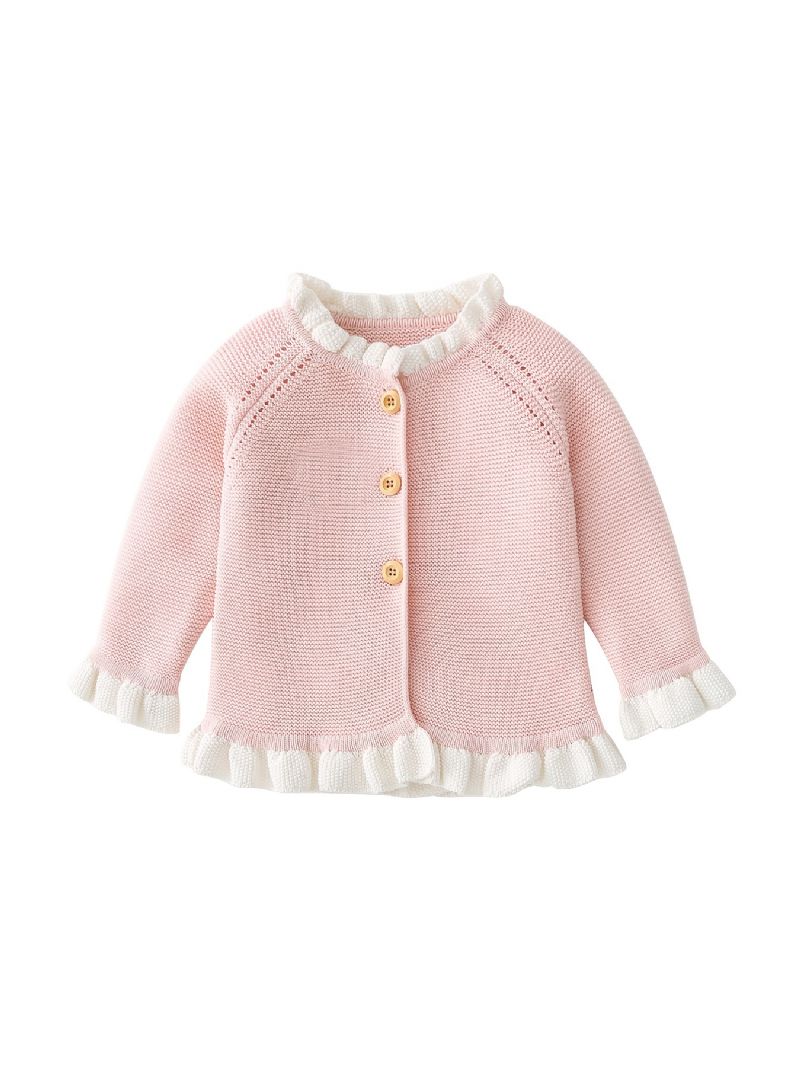 Baby Jenter Rosa Volanger Strikket Cardigan Langermet Rund Hals Genser Småbarnsklær