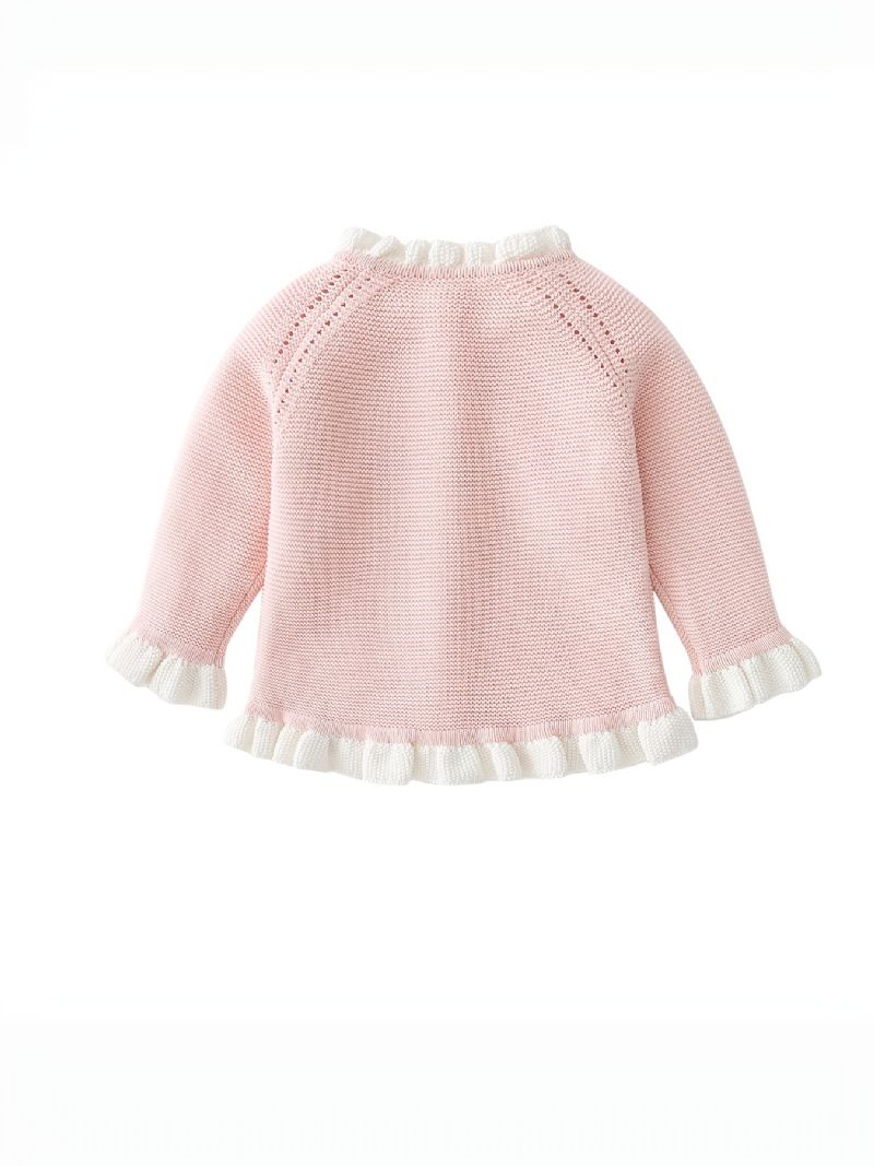 Baby Jenter Rosa Volanger Strikket Cardigan Langermet Rund Hals Genser Småbarnsklær