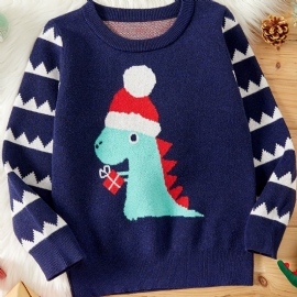 Barn Jenter Gutter Crew Neck Genser Med Dinosaur Mønster For Vinter Jul Barneklær