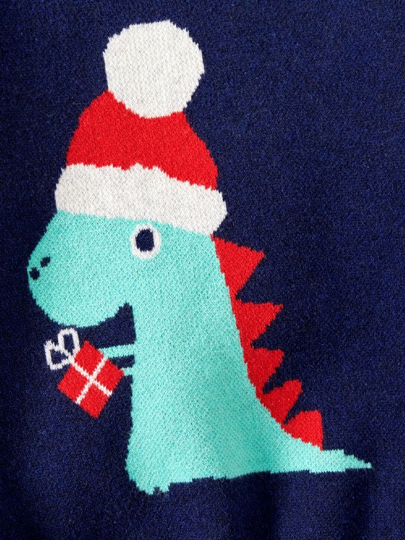 Barn Jenter Gutter Crew Neck Genser Med Dinosaur Mønster For Vinter Jul Barneklær