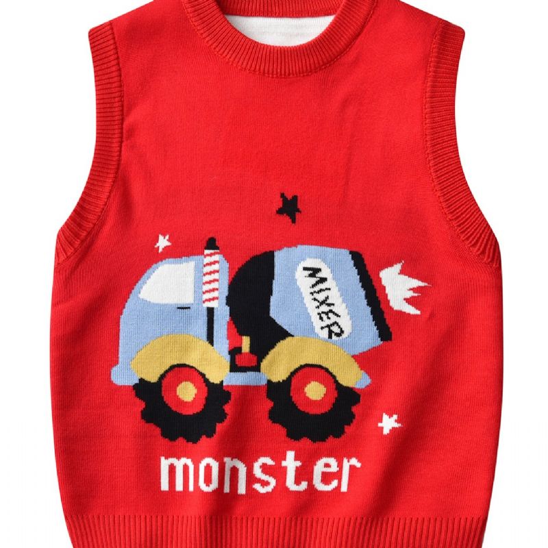 Barnegenser Vest Cartoon Construction Vehicle Gutter Strikket Pullover