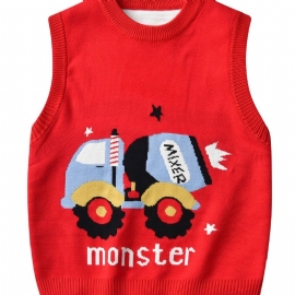 Barnegenser Vest Cartoon Construction Vehicle Gutter Strikket Pullover