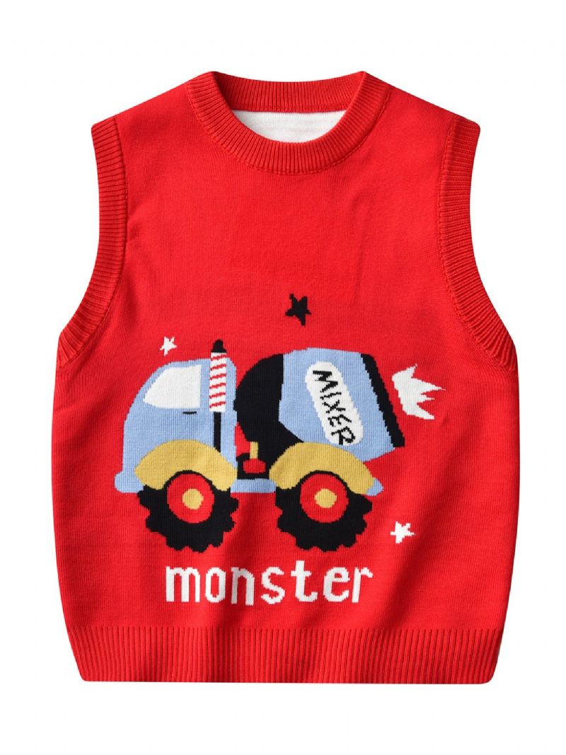 Barnegenser Vest Cartoon Construction Vehicle Gutter Strikket Pullover