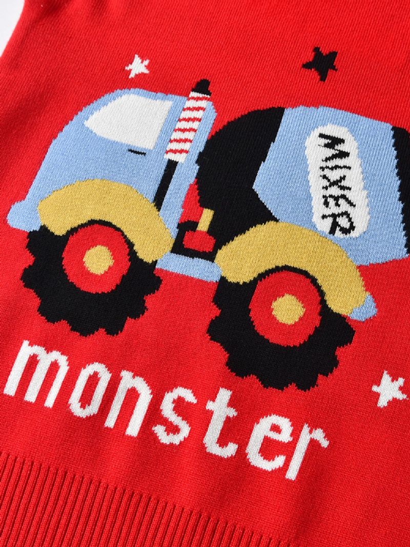 Barnegenser Vest Cartoon Construction Vehicle Gutter Strikket Pullover