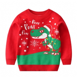 Christmas Barn Søt Tegneserie Dinosaur Crew Neck Strikket Genser