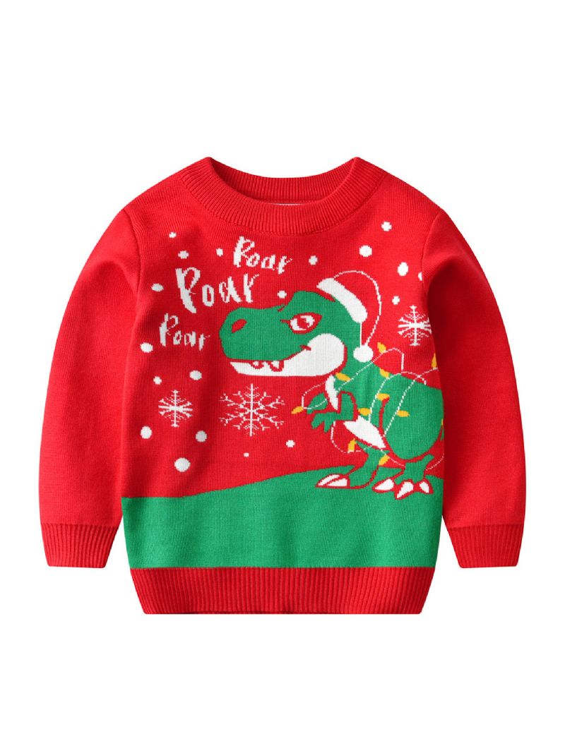 Christmas Barn Søt Tegneserie Dinosaur Crew Neck Strikket Genser