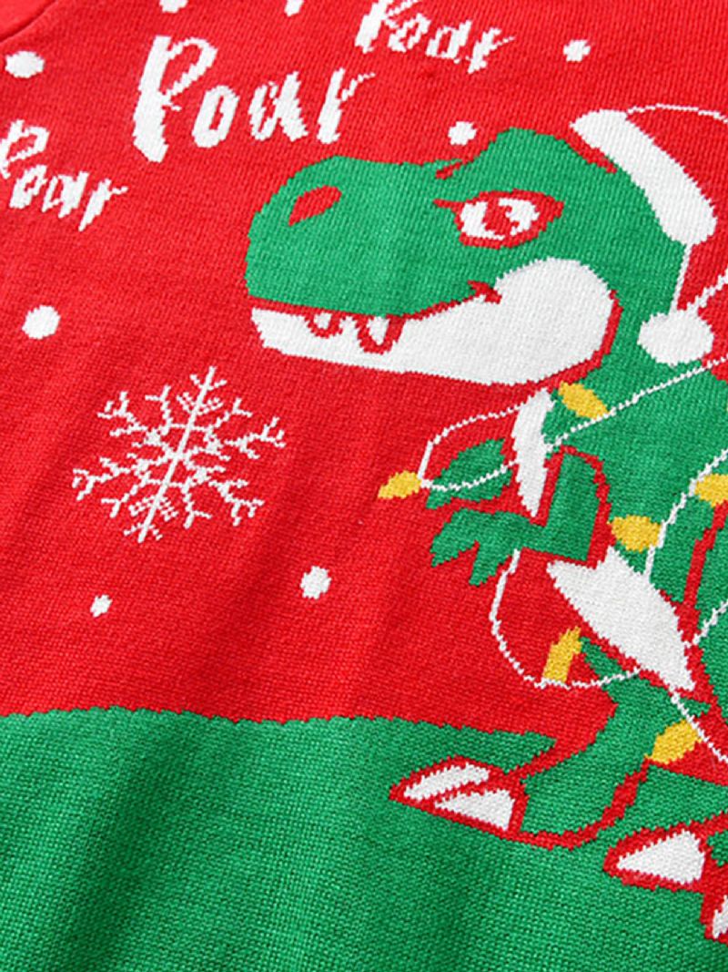 Christmas Barn Søt Tegneserie Dinosaur Crew Neck Strikket Genser