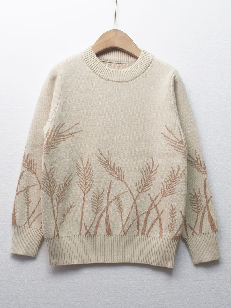 Gutter Ears Of Wheat Print Genser Rund Hals Langermet Strikket Pullover Barneklær