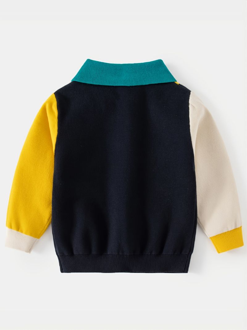 Gutter Genser Tegneseriemønster Lapel Langermet Colorblock Pullover