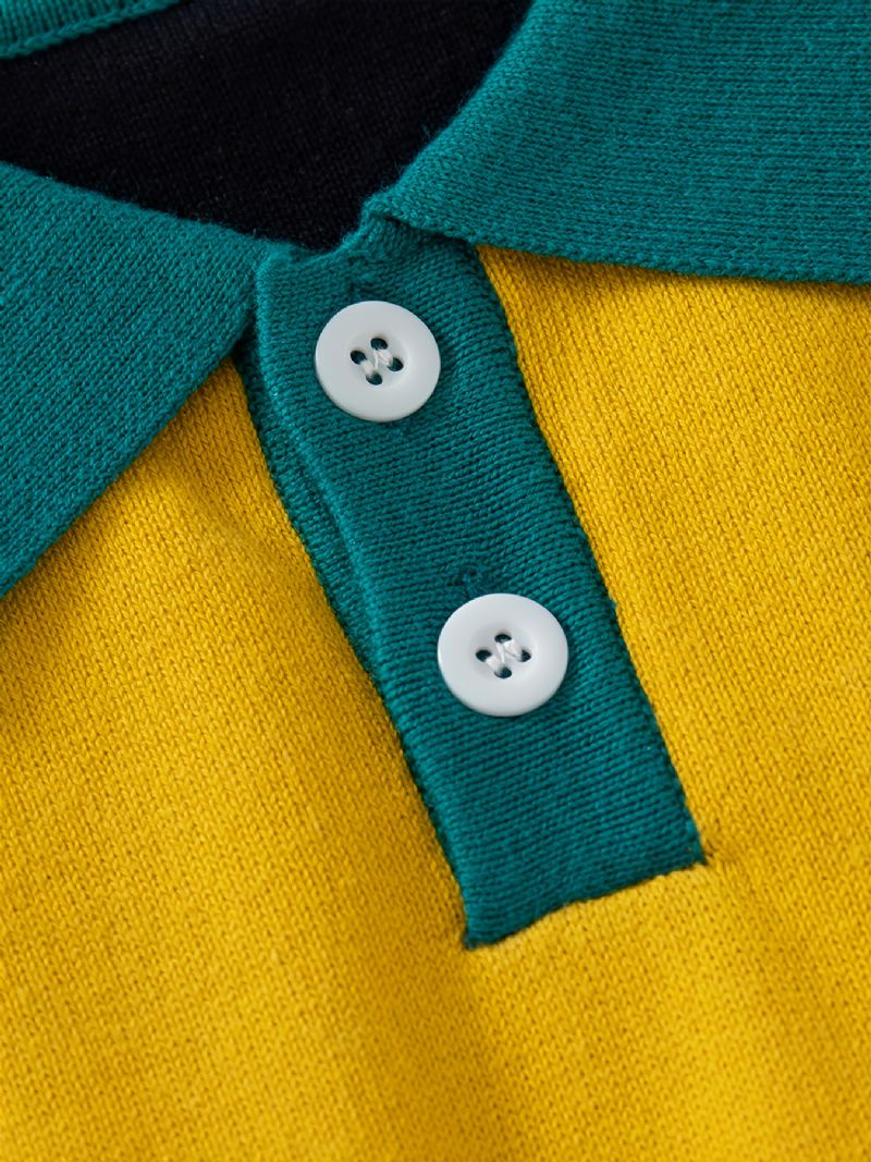 Gutter Genser Tegneseriemønster Lapel Langermet Colorblock Pullover