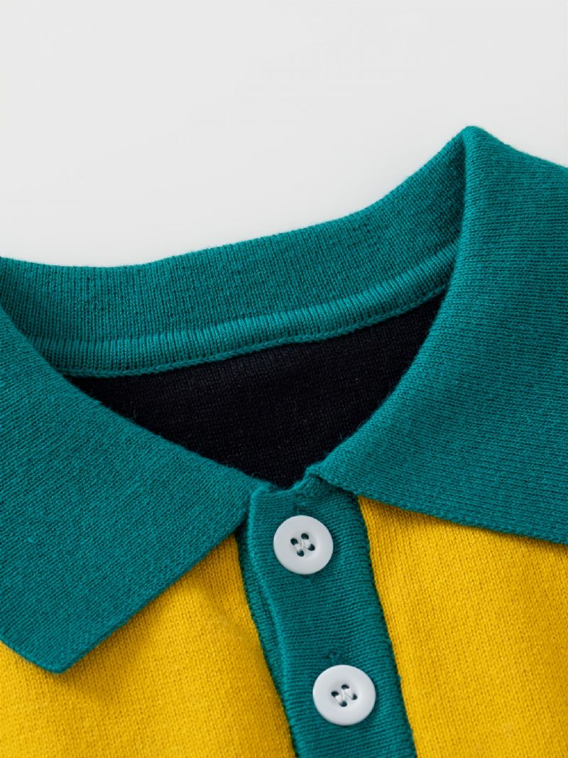 Gutter Genser Tegneseriemønster Lapel Langermet Colorblock Pullover