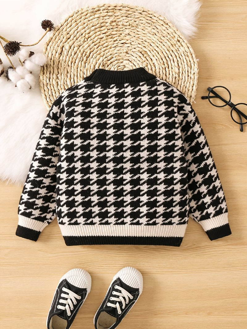 Gutter Houndstooth Genser Letter Rund Hals Strikket Casual Pullover