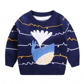 Gutter Striped Whale Strikket Pullover Genser Barneklær Til Vinteren