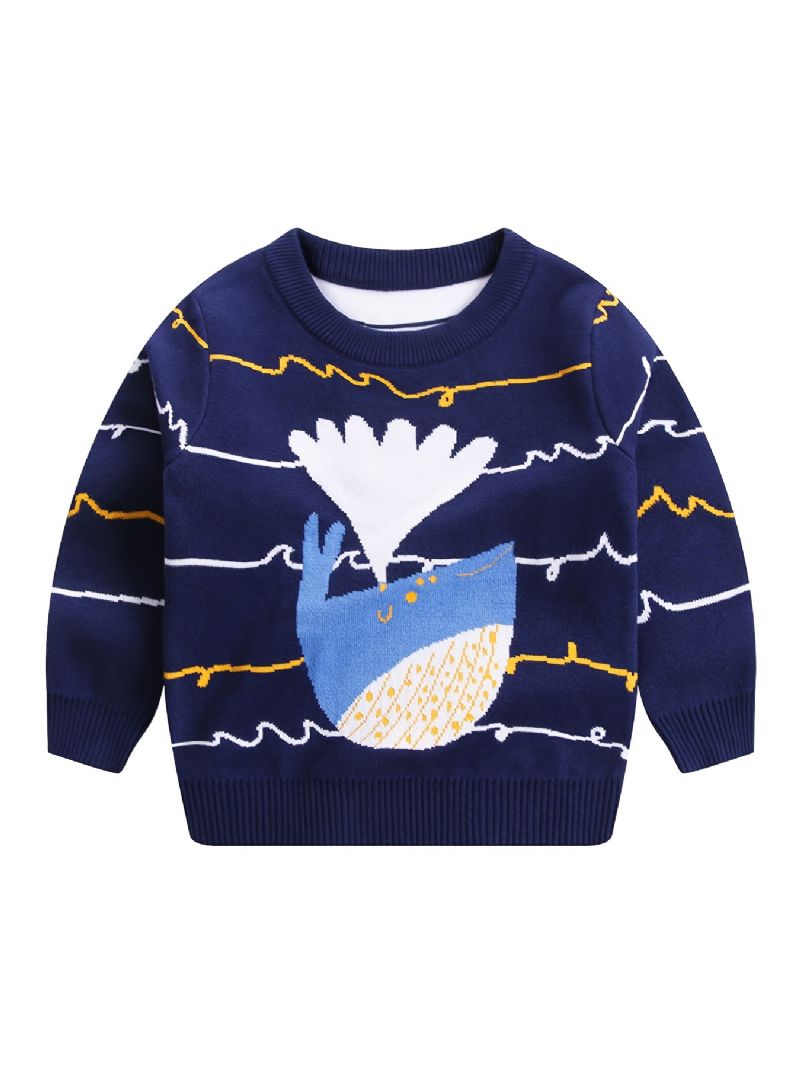 Gutter Striped Whale Strikket Pullover Genser Barneklær Til Vinteren