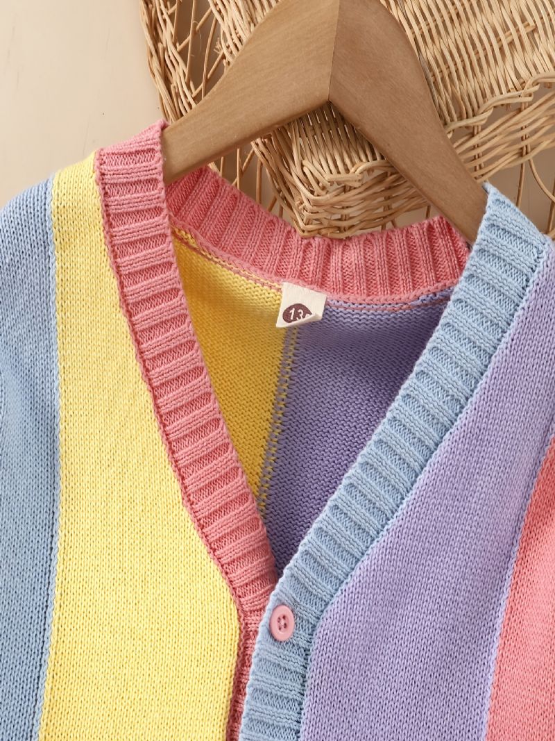 Jenter Casual Søt Color Block Strikket Cardigan Genser Yttertøy For Vinter