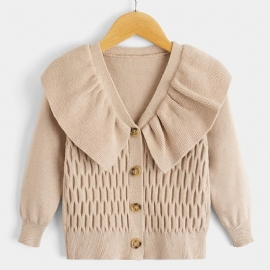 Jenter Casual Strikket Ruffled Cardigan Genser Jakke V-hals Termisk Yttertøy Til Vinter