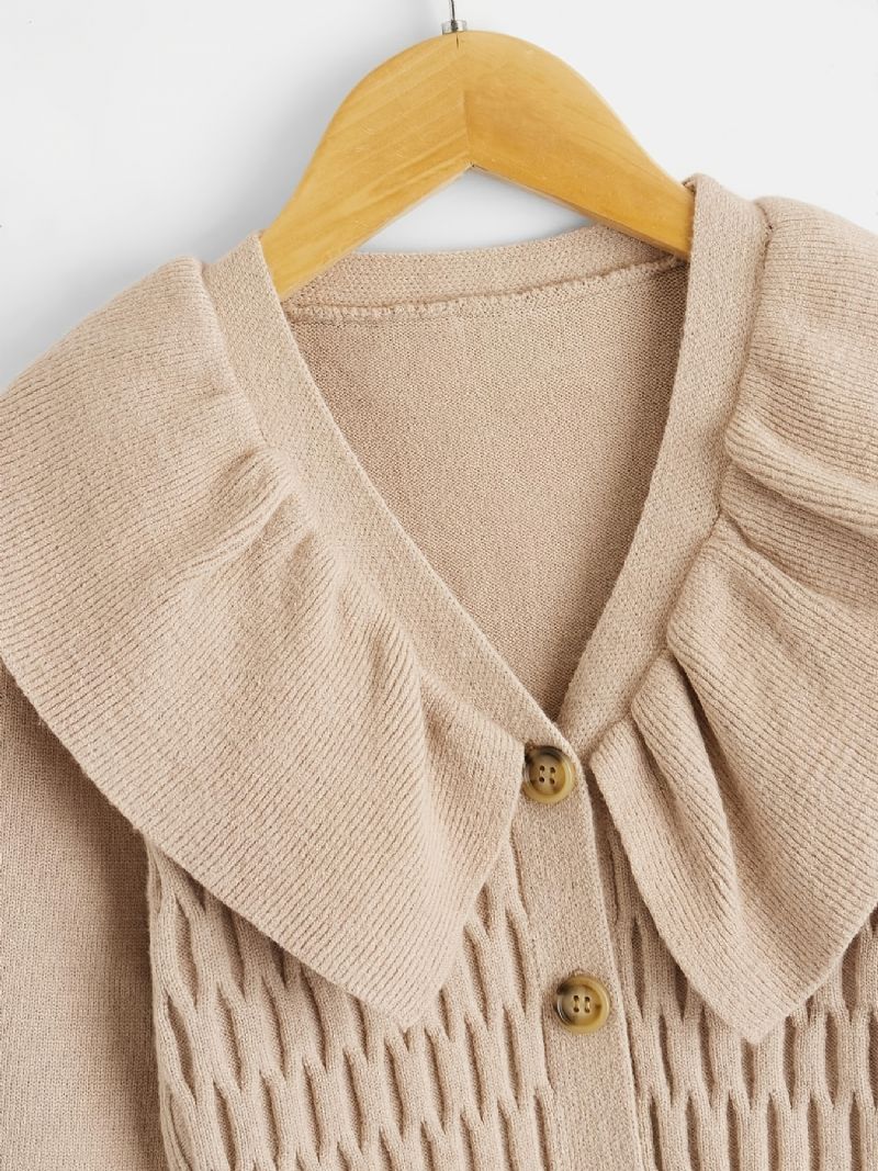 Jenter Casual Strikket Ruffled Cardigan Genser Jakke V-hals Termisk Yttertøy Til Vinter