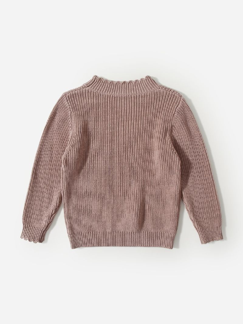 Jenter Casual Strikket Ruffled Genser Thermal Crew Neck Topp For Våren Høsten