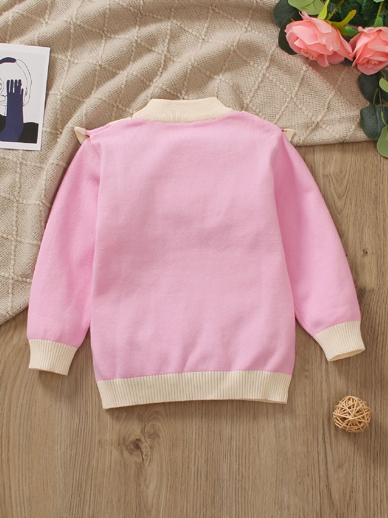 Jenter Ruffle Design Color Block Strawberry Knitted Pullover Genser Barneklær Til Vinteren