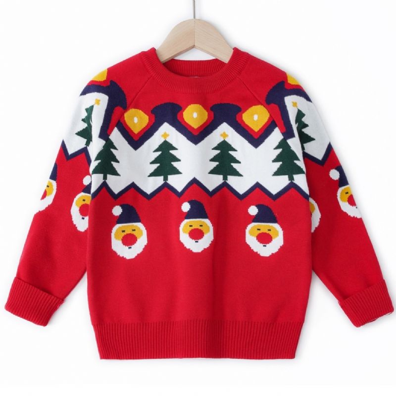 Jenter Søt Santa Crew Neck Strikket Genser Jul Nyhet