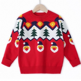 Jenter Søt Santa Crew Neck Strikket Genser Jul Nyhet