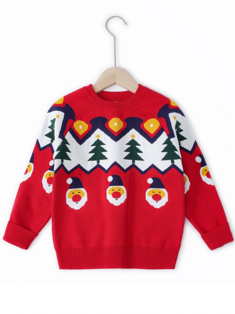 Jenter Søt Santa Crew Neck Strikket Genser Jul Nyhet