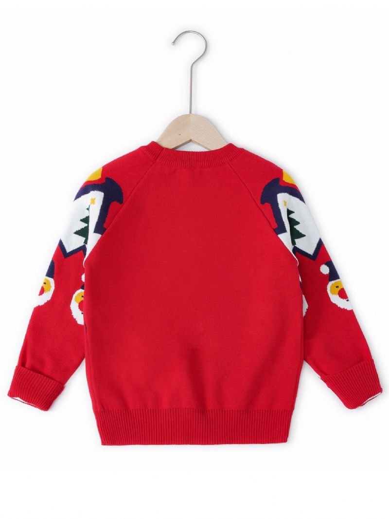 Jenter Søt Santa Crew Neck Strikket Genser Jul Nyhet