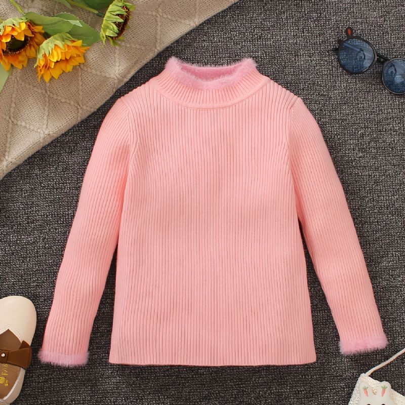 Jenter Strikket Stripet Rosa Pullover Genser Vinter