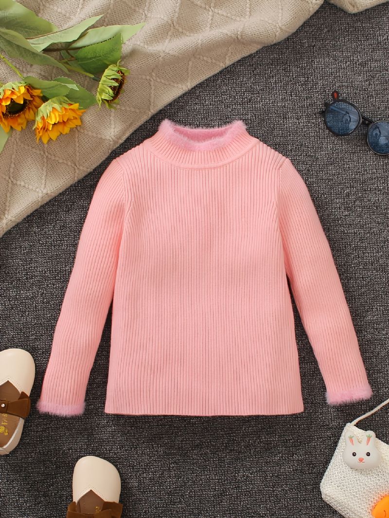 Jenter Strikket Stripet Rosa Pullover Genser Vinter