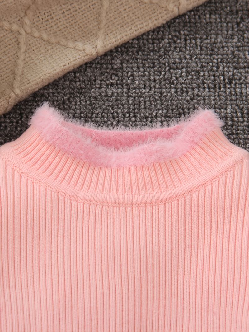 Jenter Strikket Stripet Rosa Pullover Genser Vinter