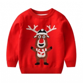 Kids Christmas Elg Mønster Genser Rund Hals Strikket Pullover Gutter Jenter