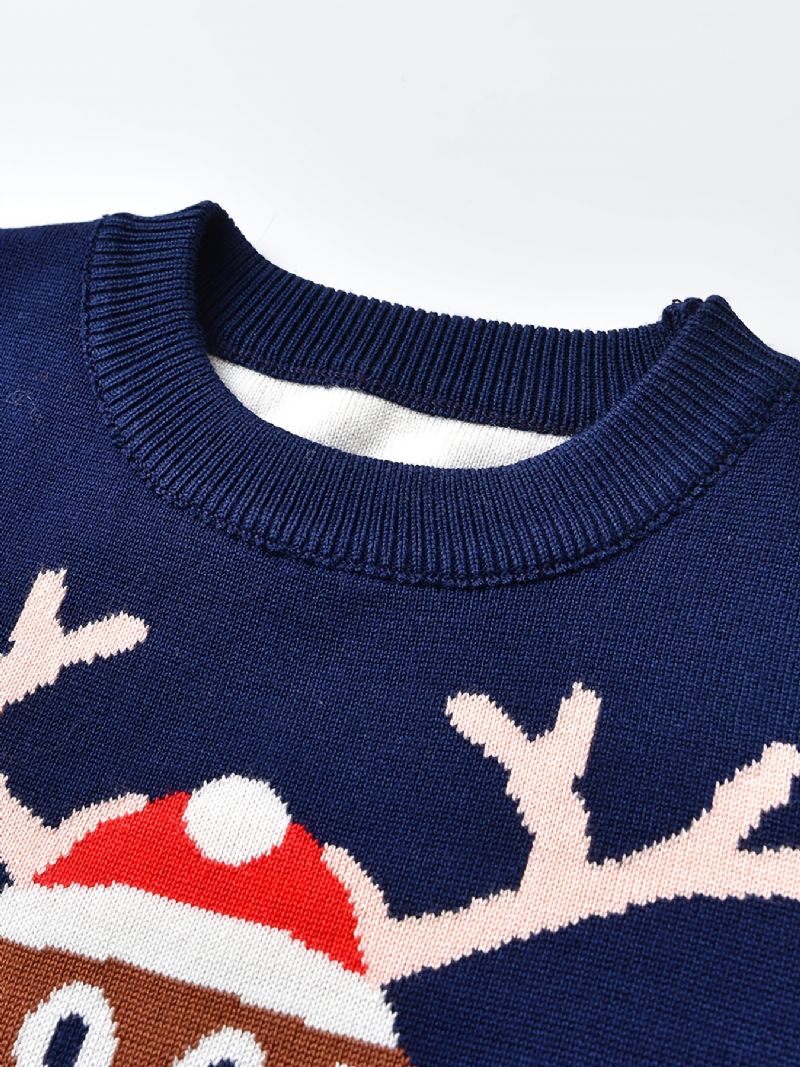 Kids Christmas Elg Mønster Genser Rund Hals Strikket Pullover Gutter Jenter