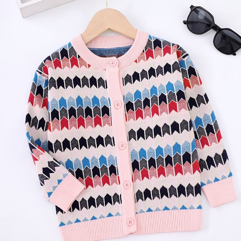 Kids Jenter Strikket Cardigan Casual Color Block Button Genser