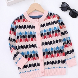 Kids Jenter Strikket Cardigan Casual Color Block Button Genser