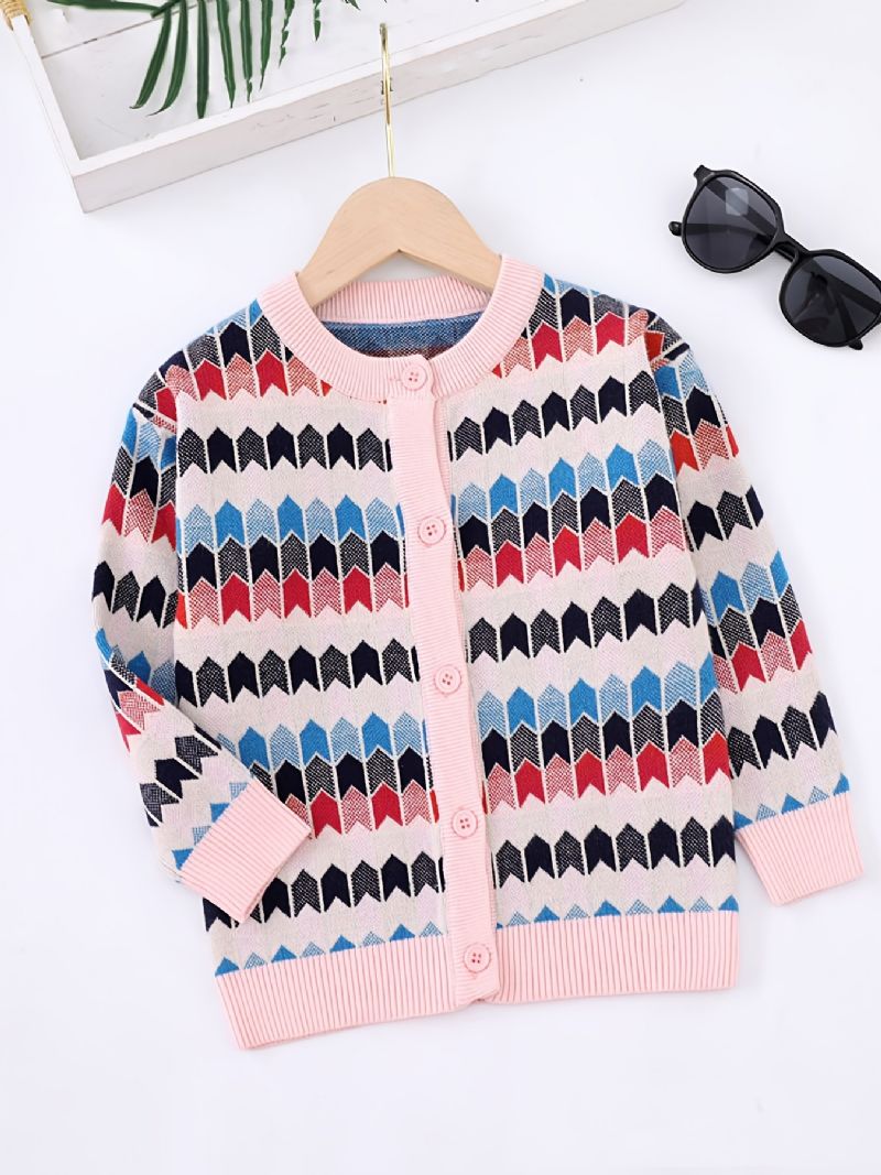 Kids Jenter Strikket Cardigan Casual Color Block Button Genser