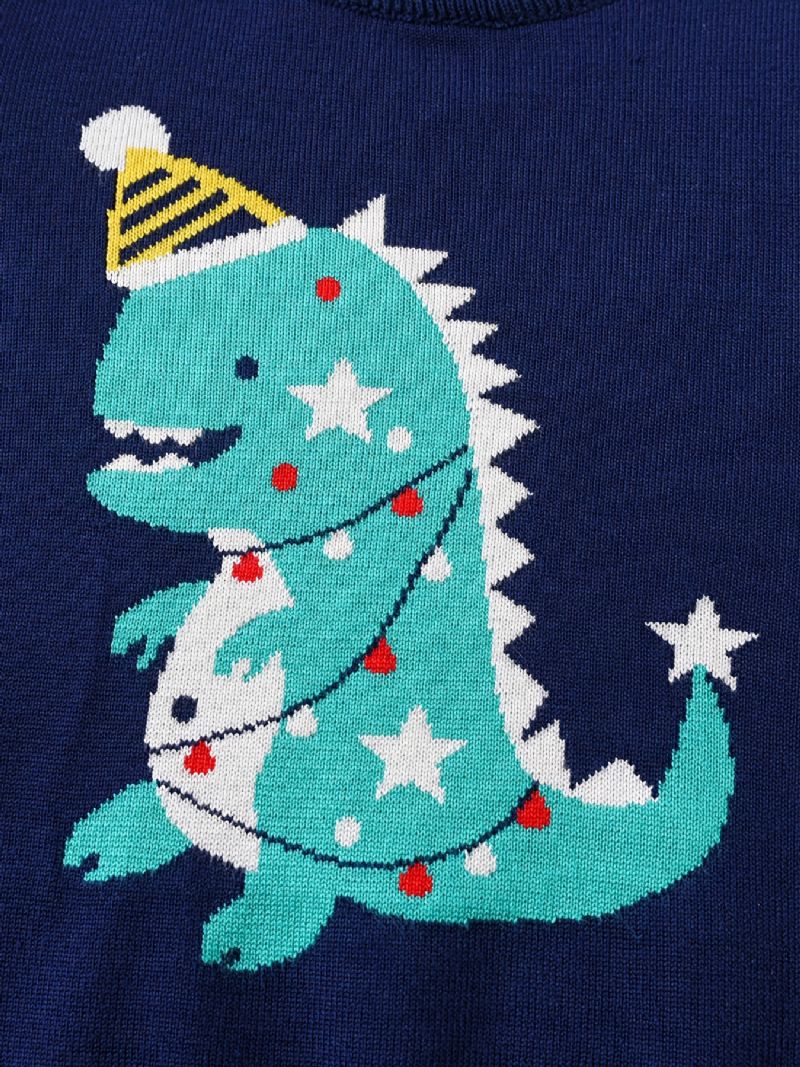 Småbarn Baby Gutter Jenter Jul Tegneserie Dinosaur Print Crew Neck Strikket Genser