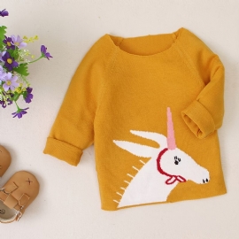 Småbarn Jenter Tegneserie Unicorn Crewneck Strikket Genser