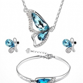 1 Sett Butterfly Crystal Collection Halskjede Øredobber Armbånd Smykkesett Charms Smykker Gave Bursdagsgaver Til Kvinner Kone Jenter Henne