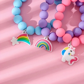 3 Stk Rainbow Unicorn Solid Soft Beads Barnearmbånd