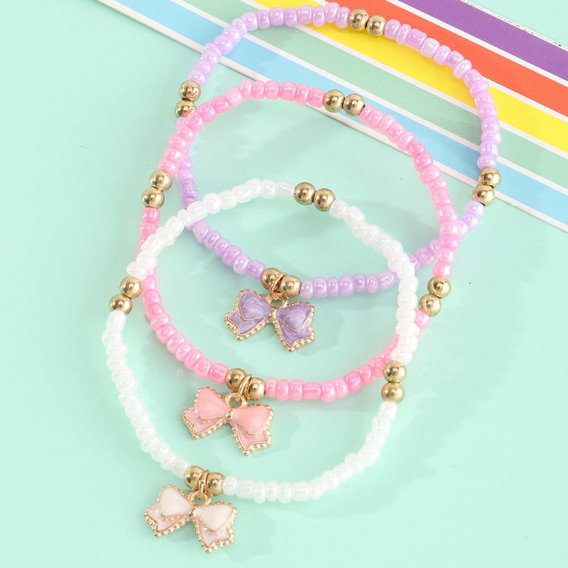 3stk Jenter Beaded Armbånd Sløyfe Anheng Dekor Barnegaver