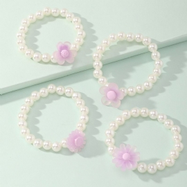 4 Stk Faux Pearl Floral Armbånd For Baby Jenter Småbarn Barn