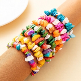 Boho Beaded Armbånd Fargerike Seashell Beads Strekkbart Søte Smykker Til Kvinner Og Jenter Bursdagsgave