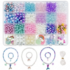 Havfrue Sjarm Diy Smykker Lage Unicorn Rainbow Diy Armbånd Smykkesett Barnejenter Perleskall Sea Pearl Perler Halskjede