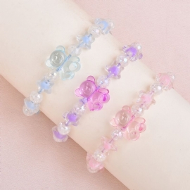 Jenter Cartoon Bear Stretchy Clear Bead Armbånd Studentarmbånd Barnegave