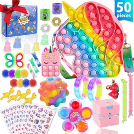 Pop Leker Veske Crossbody Pack Unicorn Rainbow Armbånd Lommebok Spinners Bulk Set Kit Box Classroom Party Stress Relief It Gift For Jenter Barn