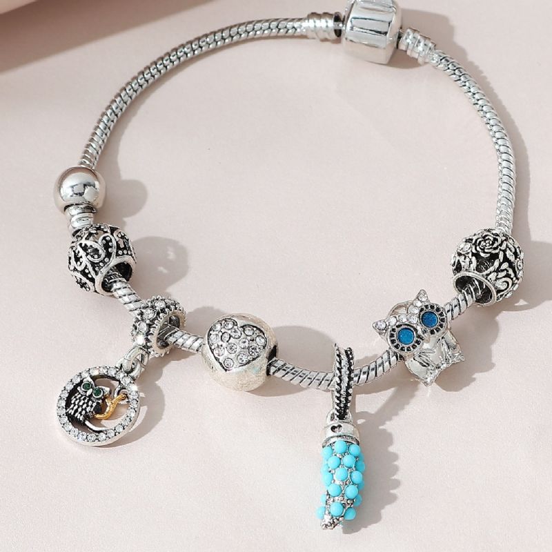 Retro Søt Rhinestone Owl Wheat Ear Diy Beaded Armbånd Charms Smykker Gave Bursdagsgaver Til Kvinner Kone Jenter Henne