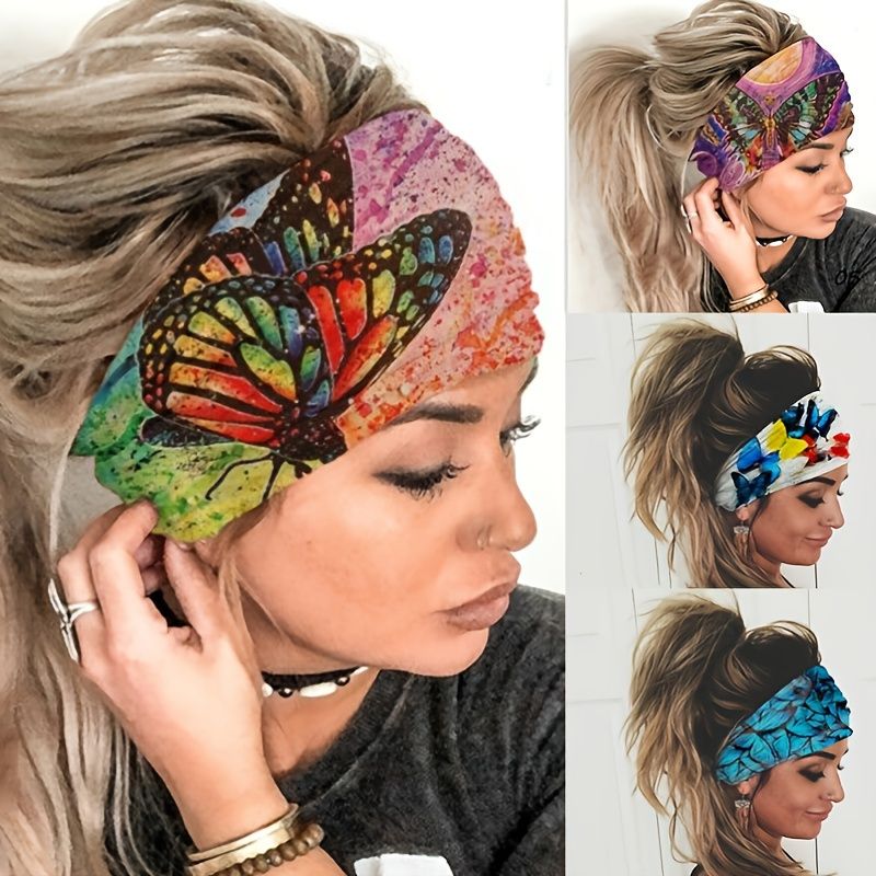 Bredt Boho-hodebånd Hodebind Butterfly Stretch-hårbånd Bandana Yoga Løping Atletisk Turban-hodebånd Hodeskjerf Hårtilbehør For Kvinner Jenter