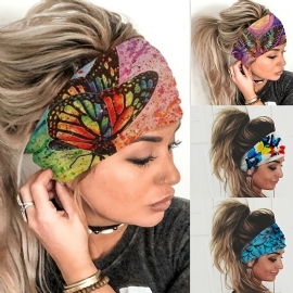 Bredt Boho-hodebånd Hodebind Butterfly Stretch-hårbånd Bandana Yoga Løping Atletisk Turban-hodebånd Hodeskjerf Hårtilbehør For Kvinner Jenter