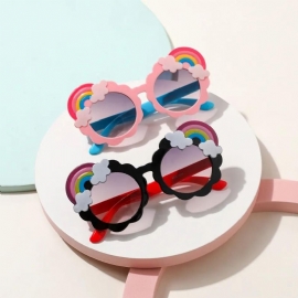 1 Stk Søte Tegneserie-regnbueformede Solbriller For Barn Uv-beskyttelse Med Brilleetui