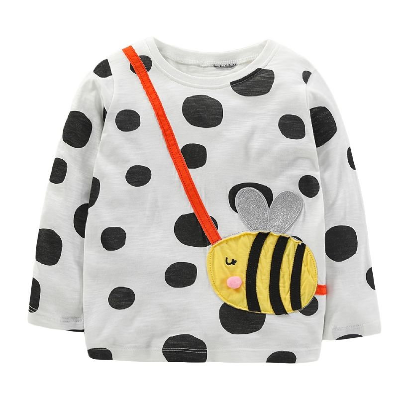 1 Stk Jenter Cute Bee Print Patch Langermet T-skjorte Hals Crew For Winter
